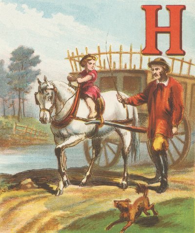 H: H is the Horse, so sleek and so strong; He draws the hay-cart to the meadow along by J. Howard