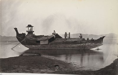 A Beam View of a Laung-Zat or Paddy Boat Moored at the Side of the Irrawaddy River by J. Jackson