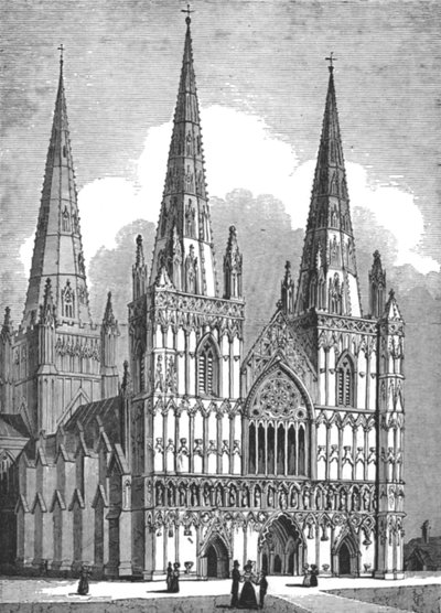 West Front of Lichfield Cathedral, Staffordshire by J. Jackson