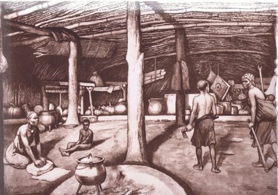 Inside a Kaffir Kraal, from MacMillan School Posters by J. Macfarlane