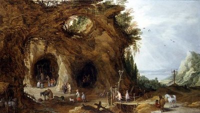 Pilgrims at a Shrine in a Mountainous Landscape by J. and Momper J. de Brueghel