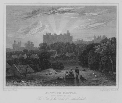 Alnwick Castle, Northumberland, The Seat of the Duke of Northumberland (engraving) by John Preston Neale