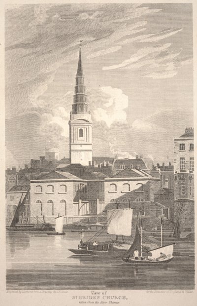 View of St. Brides Church, taken from the River Thames, engraved by Matthews by John Preston Neale