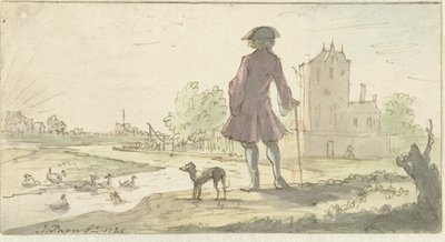 Man with Dog by Water by J. Paon (signed by artist)