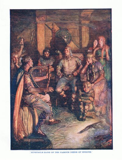 Minstrels sang of the famous deeds of heroes, from English Literature by J. R. Skelton