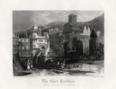 The Ghat, Hurdwar, Hindus Bathing in the Ganges by J. Redaway