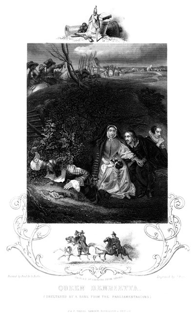 Queen Henrietta 1609-1669 Sheltered by a Bank from the Parliamentarians, 19th Century by J. Rogers
