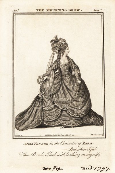 Miss Elizabeth Younge in the character of Zara in William Congreve’s The Mourning Bride by J. Thornthwaite
