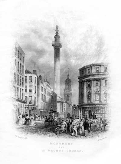 Monument and Church of St Magnus the Martyr, London by J. Woods