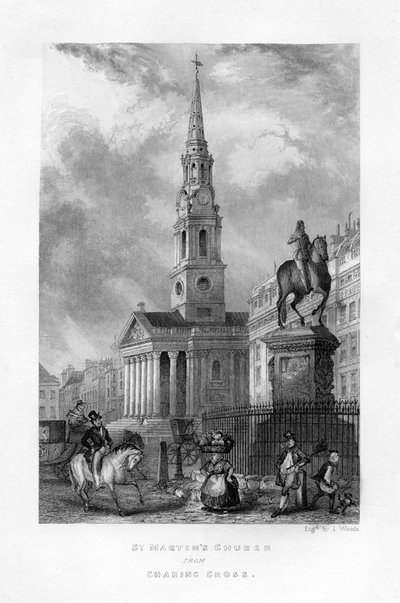 St Martins Church from Charing Cross, London by J. Woods