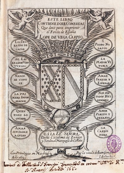 Half-Title Page of Collection of Twelve Comedies by Felix Lope de Vega Carpio by J. de (after) Courbes