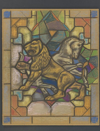 Design for a Stained Glass Window with a Lion and Horse by Jaap Weyand