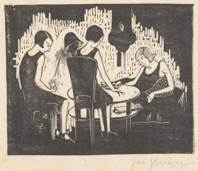 Four Women Sitting at a Table by Jac Jongert (signed by artist)