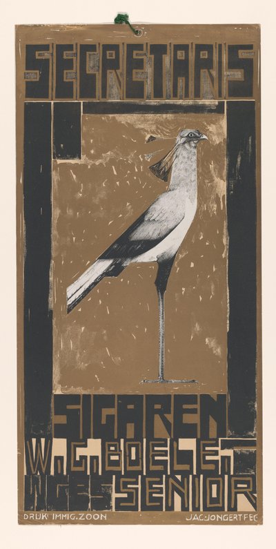 Advertisement for Secretary Cigars, with bird by Jac Jongert
