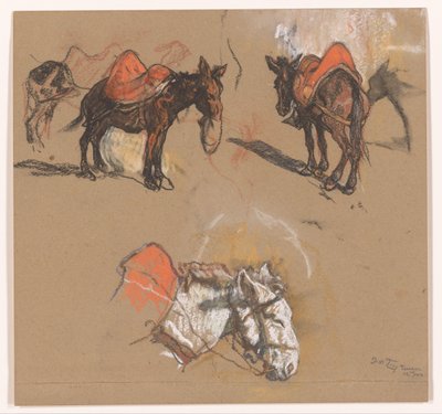 Studies of Donkeys and a Mule at the Grand Market in Tangier by Jac van Looij (signed by artist)
