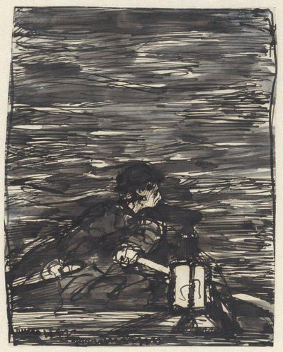 Rower in a Boat with Lantern at Night by Jac van Looij