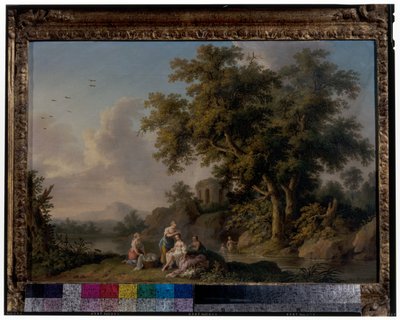 A Pair Of Landscapes With Bathing Nymphs by Jacob Philippe Hackert