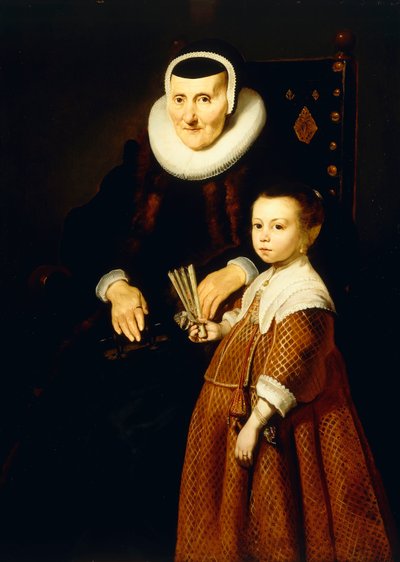 Portrait of a Lady, aged 80 with a Girl, aged 6, three quarter-length by Jacob Adriensz Backer