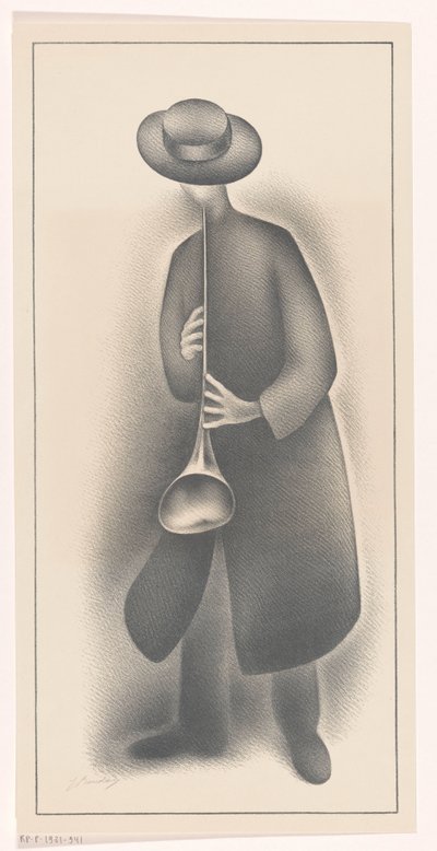 Street Musician with Wind Instrument by Jacob Bendien (signed by artist)