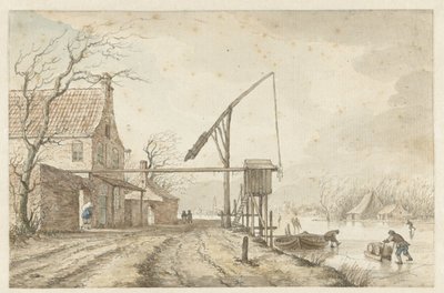 Winter Landscape with Houses and a Lever along a Frozen Canal by Jacob  Cats