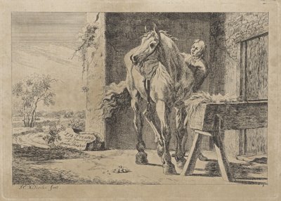 Figure with a Horse by a Feeding Trough by Jacob Elias van Varelen