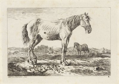 Standing Horse in a Landscape (Six Prints after Drawings by Various Masters) by Jacob Elias van Varelen