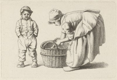 Bending Girl by a Basket and a Child (Study Prints series) by Jacob Ernst Marcus