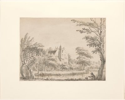 House Oudaan with an Angler in the Foreground by Jacob Ernst Marcus