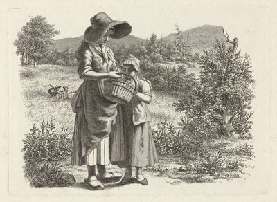 Young Woman and a Child Looking into a Basket (series title: Study Prints / Etudes Gravées) by Jacob Ernst Marcus