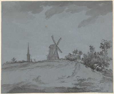 Landscape with Windmill and Church on a Hill by Jacob Ernst Marcus