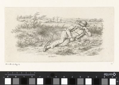 Reclining Man in a Landscape (series title: Study Prints / Etudes gravées) by Jacob Ernst Marcus