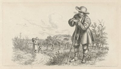 Man Leaning on a Stick and a Woman with a Child on a Country Road (series title: Study Prints / Etudes Gravées) by Jacob Ernst Marcus