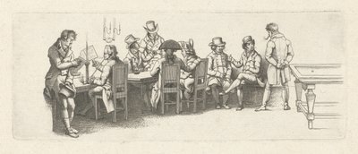 Men in a Coffeehouse with a Billiard Table (Study Prints) by Jacob Ernst Marcus