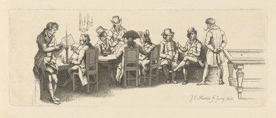 Men in a coffee house with a Billiard room by Jacob Ernst Marcus
