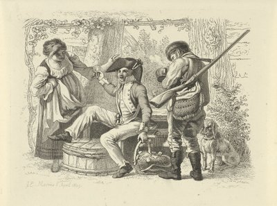 Soldier with Raised Glass Between a Woman and a Hunter (Study Prints) by Jacob Ernst Marcus