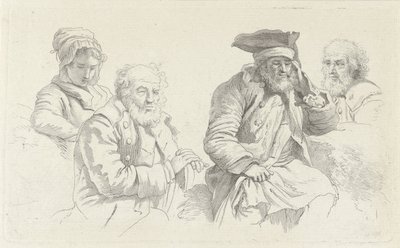 Study Sheet with Three Old Men and a Young Woman by Jacob Ernst Marcus