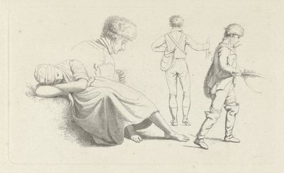 Study Sheet with a Sleeping Woman and a Hunter (Study Prints / Etudes Gravées) by Jacob Ernst Marcus