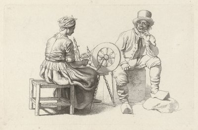 Study Sheet with a Woman at a Spinning Wheel and a Seated Man by Jacob Ernst Marcus