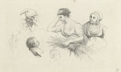 Study Sheet with a Woman with a Bundle of Twigs and Figures by Jacob Ernst Marcus