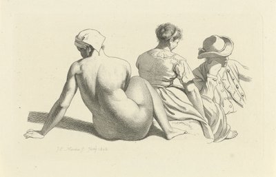 Study Sheet with a Seated Nude and Two Figures (series title: Study Prints) by Jacob Ernst Marcus