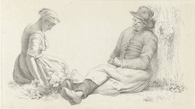 Study Sheet with a Seated Man and a Young Woman (Study Prints) by Jacob Ernst Marcus