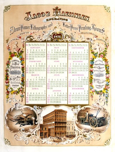 Jacob Haehlen Engravers - Calendar for 1871, 1871 by Jacob Haehnlen