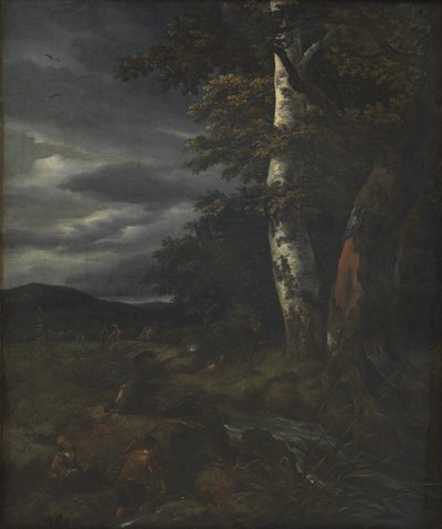 Landscape with a Hunting Scene by Jacob van Ruisdael