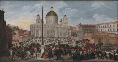 A Papal Procession in Piazza San Pietro in Rome by Jacob Isaacsz. van Swanenburg