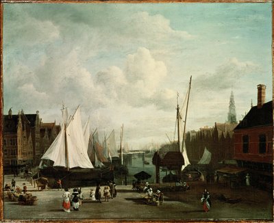 Harbour with Sailboats and Marketstalls by Jacob Isaaksz. or Isaacksz. van Ruisdael