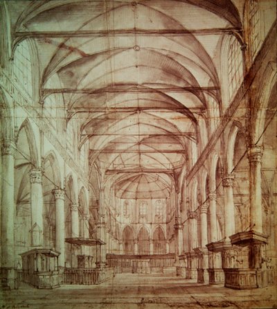 Interior view of the Oude Kerk (the old church) in Amsterdam by Jacob van Ruisdael