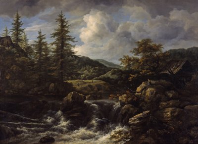 Wooded Landscape with Waterfall by Jacob van Ruisdael