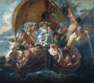 The Holy Family with Various Persons and Animals in a Boat by Jacob Jordaens