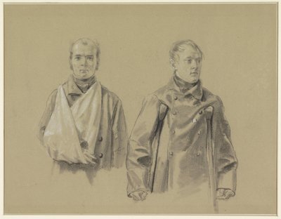 Two Wounded Soldiers, the Left with His Arm in a Sling, the Right on Crutches by Jacob Joseph Eeckhout