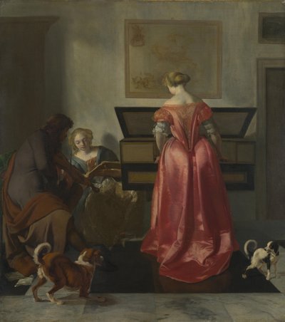 Two Women and a Man making Music by Jacob Lucasz. Ochtervelt